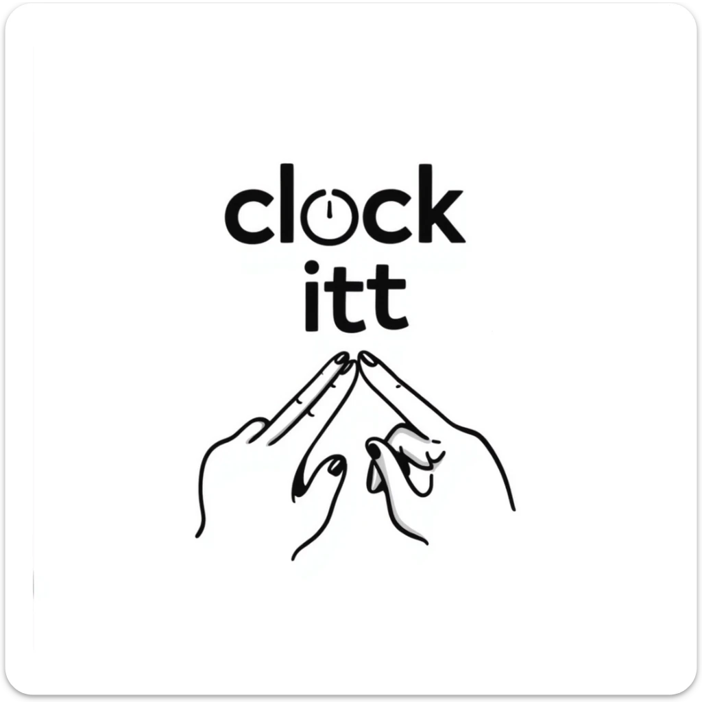 two fingers almost touching with the phrase 'clock ittt' in a fun emoji style with bold text sticker