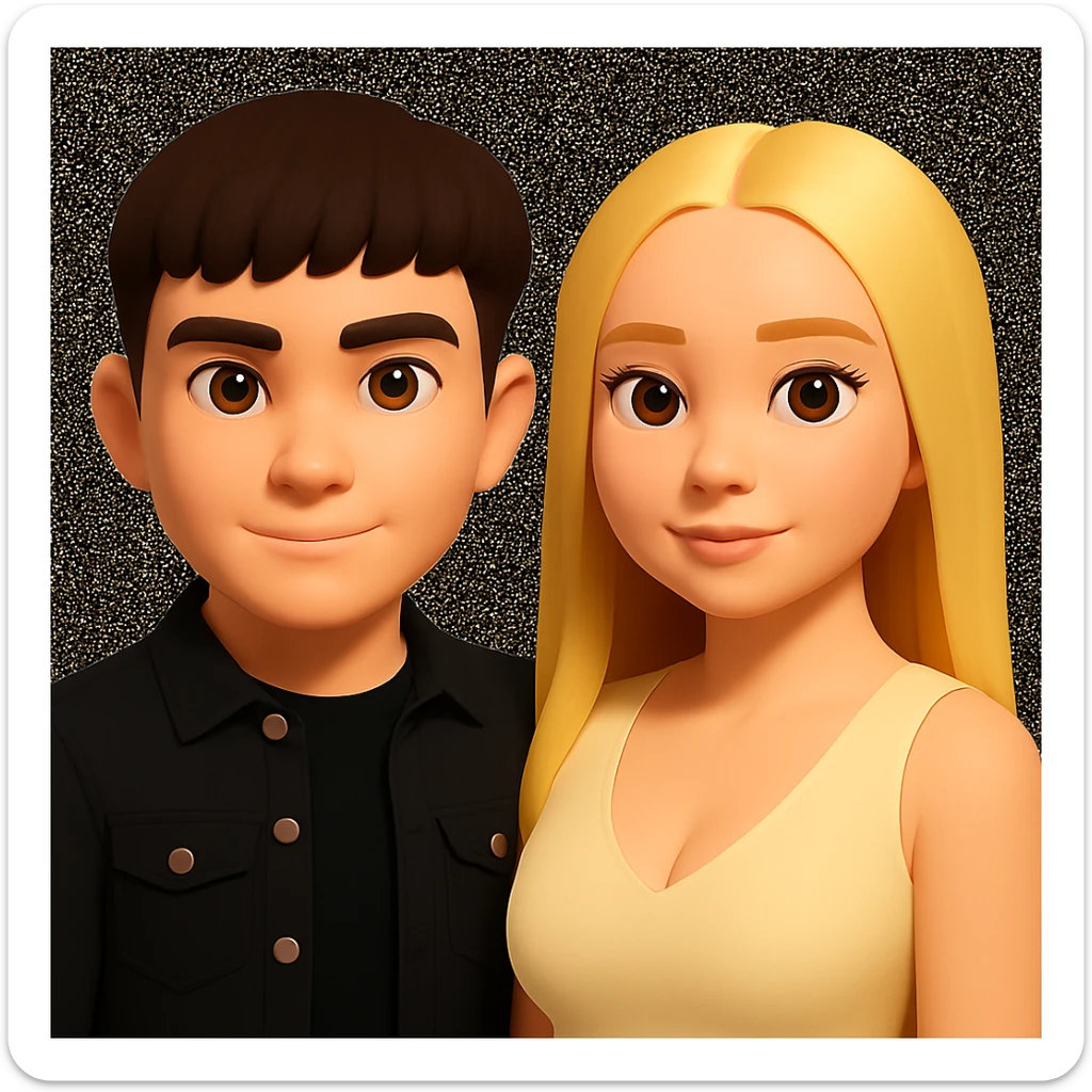 Slightly increase the volume of the upper body of the girl, slightly turn her to face forward, and make the skin color uniform. Maintain the cartoonish 3D style as in the reference image. sticker