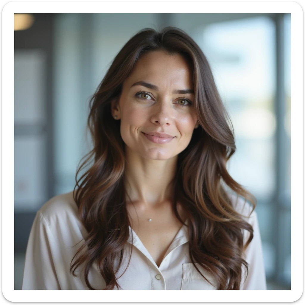 serene and confident woman with PCOS in a modern, bright clinical environment, realistic photography, natural light, transparent background representation of enhanced oocytes: large, bright, regular membrane, clear cytoplasm, golden or blue halo symbolizing quality sticker