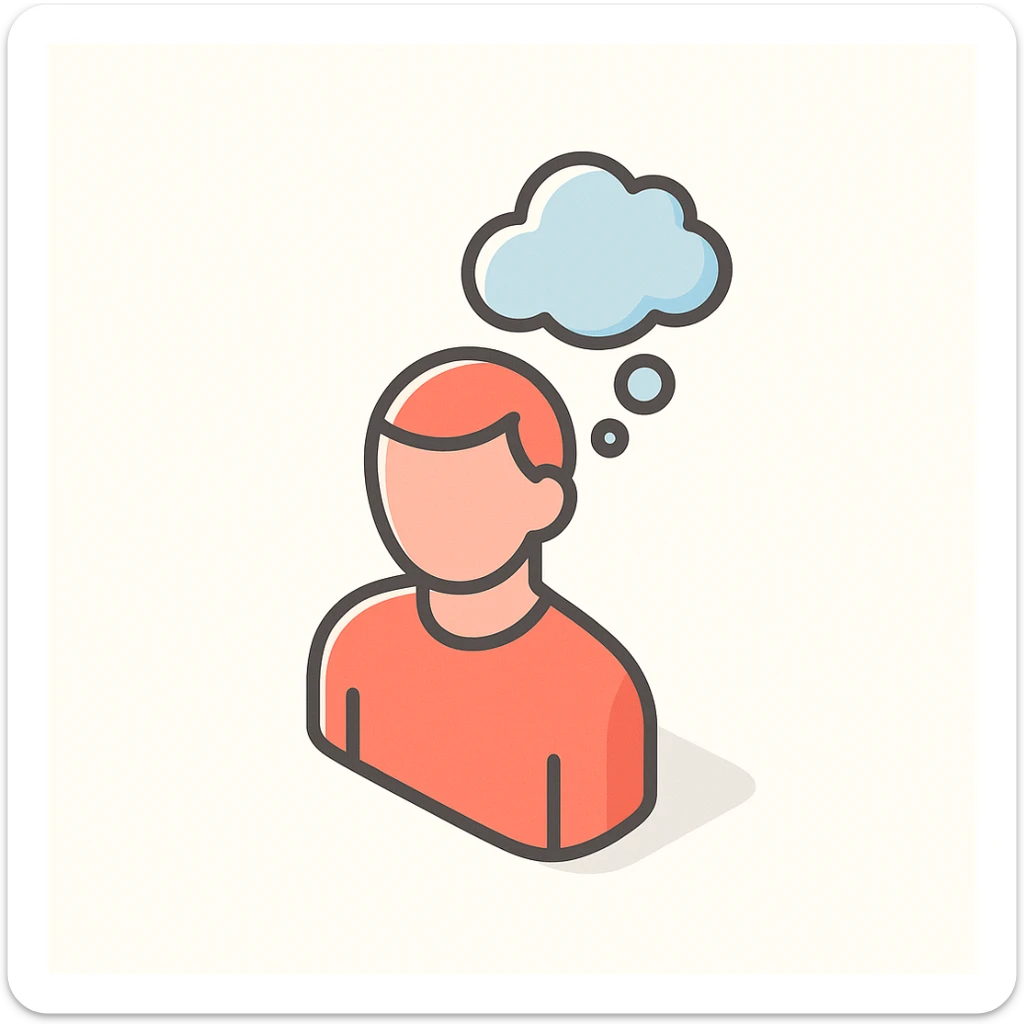 silhouette of a person with a thought cloud above the head, symbol of reflection and self-reflection, 2D isometric style, simple shape, clear shadows and highlights sticker