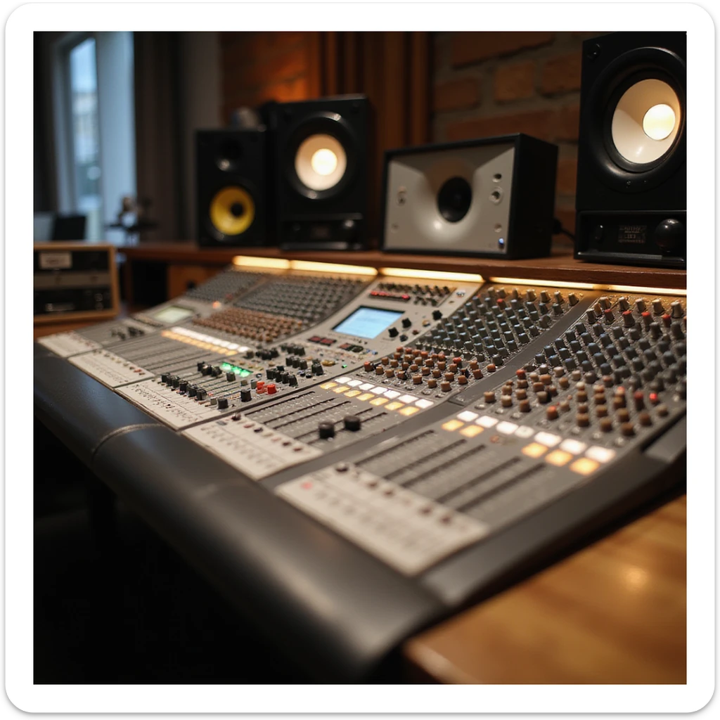 a studio mixing console, detailed, professional, modern, realistic style sticker