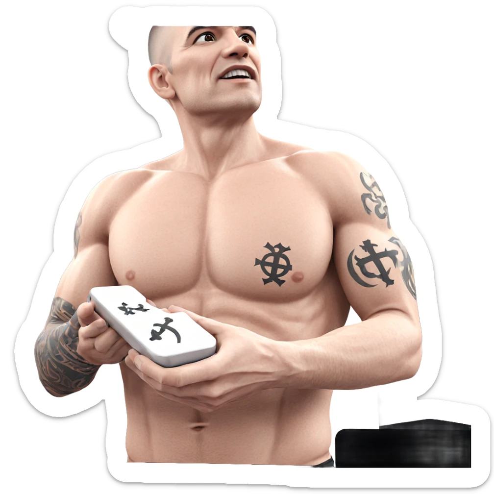 topless male with tattooed cross sticker