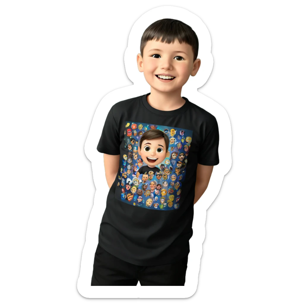 smiling boy in black shirt sticker