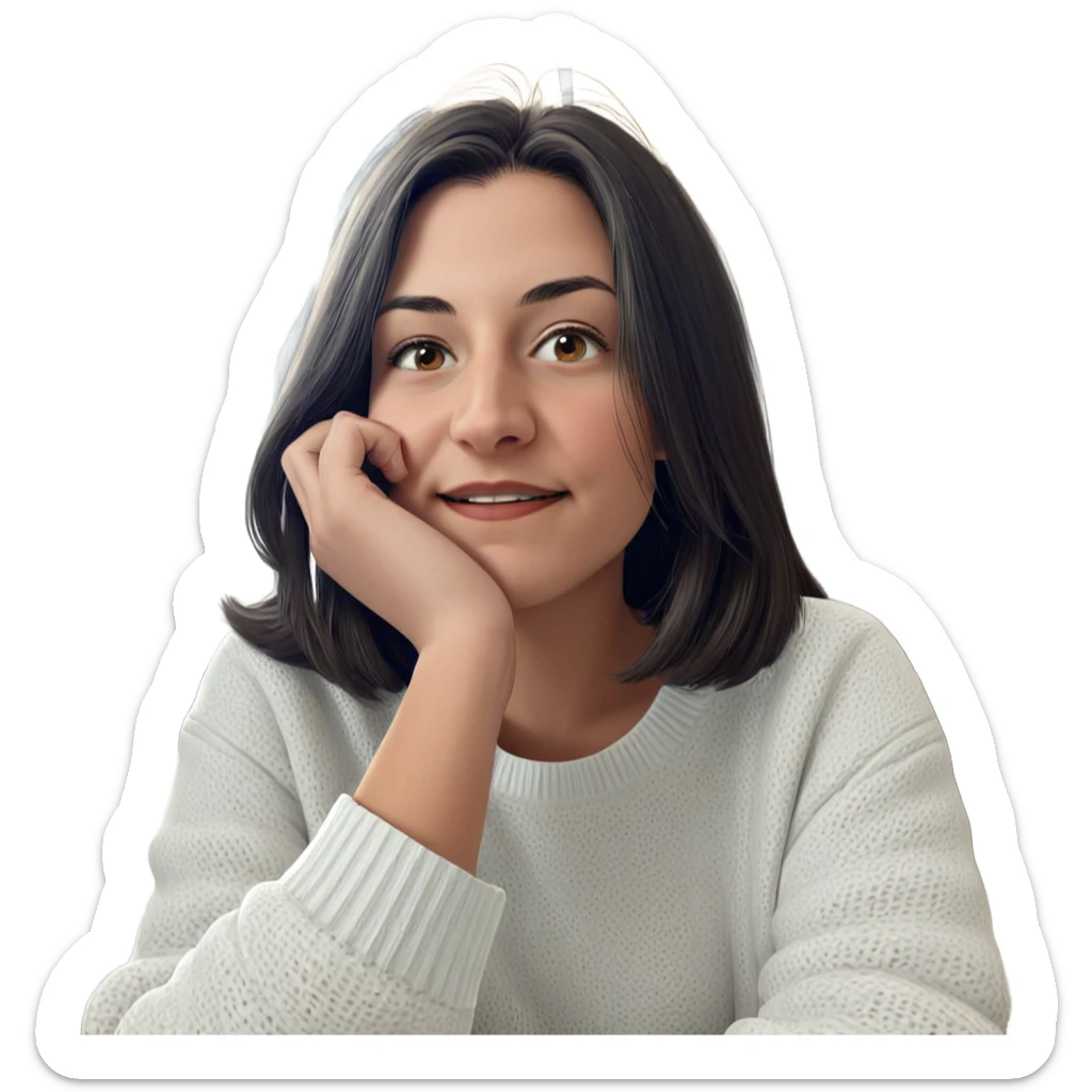 girl in white sweater indoors sticker