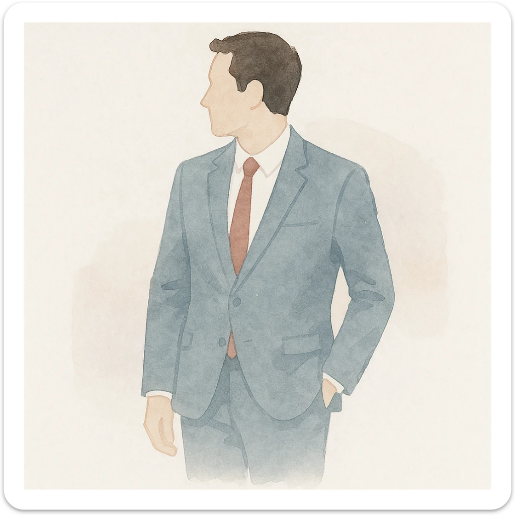 a business man turning his body, watercolor art style, suit and tie, soft background sticker