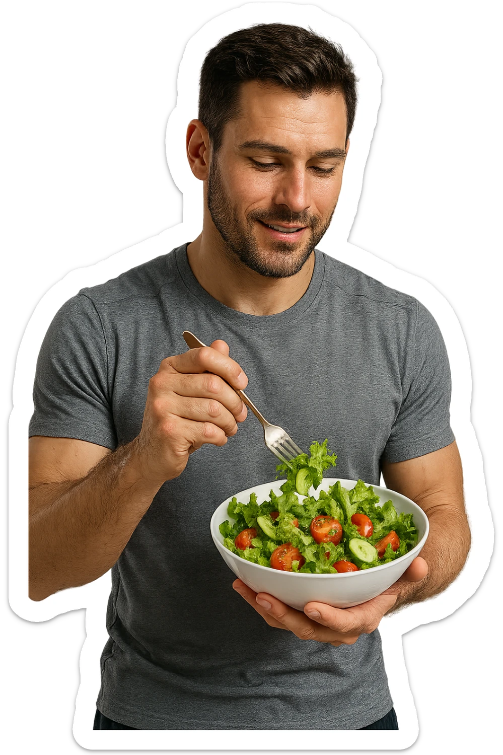 UOMO FITNESS CHE MANGIA INSALATA IN POSA FRONTALE sticker