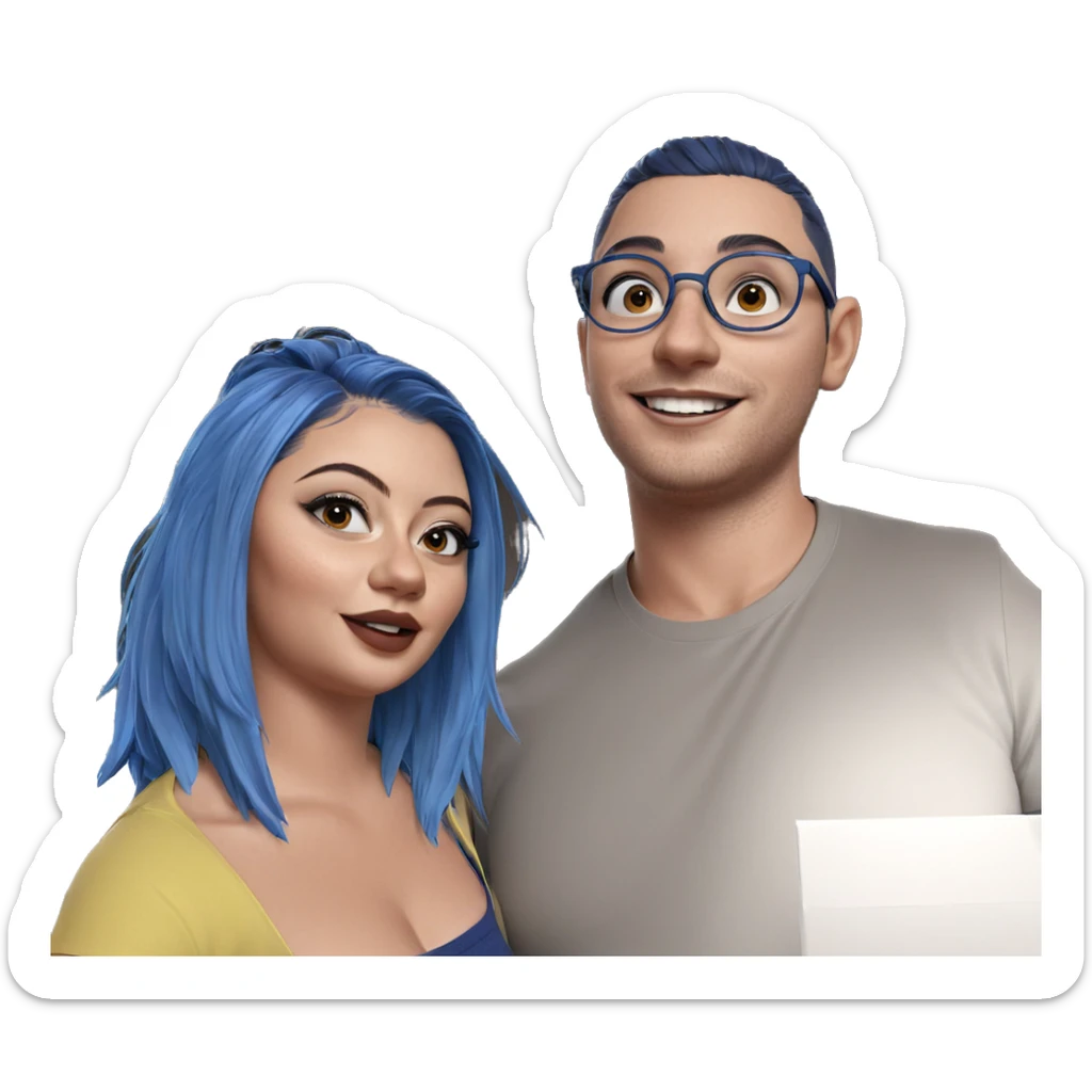 smiling girl with blue-haired boy sticker