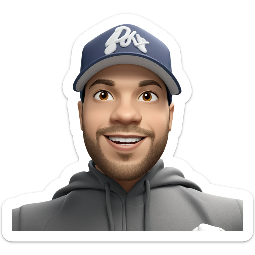 smiling boy in baseball cap sticker