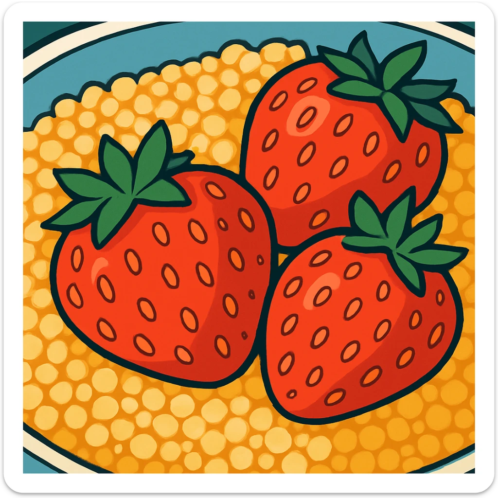 close-up of couscous and strawberries, fresh, healthy, food illustration sticker