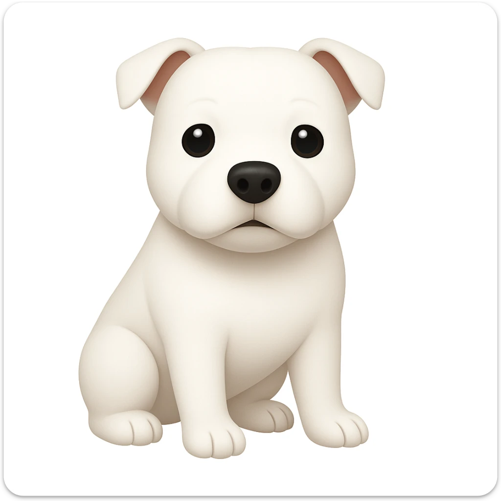 Create an emoji style illustration of a Staffordshire Bull Terrier in white color. The style should resemble apple style emojis with concise details and no text. sticker