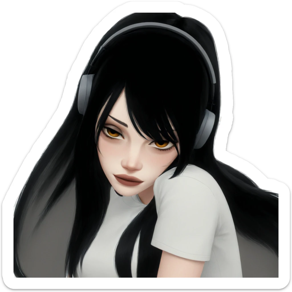 girl with black hair headphones sticker