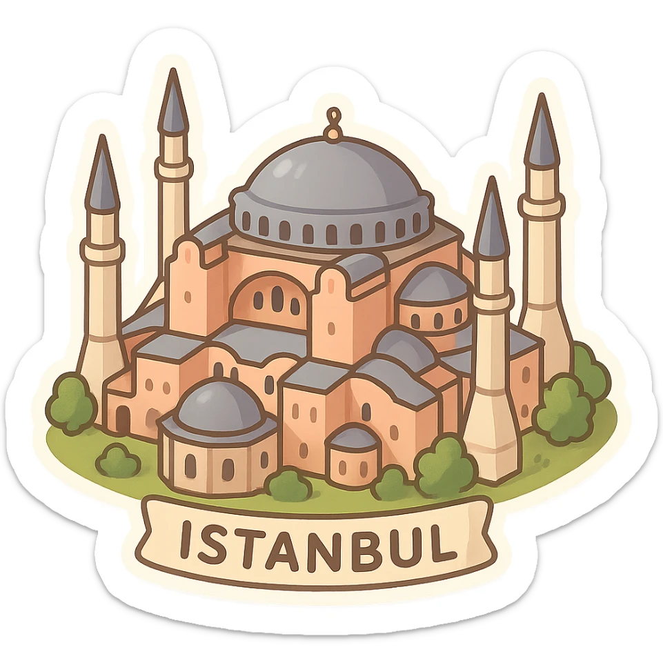 Isometric illustration of Istanbul, featuring photorealistic Hagia Sophia sticker