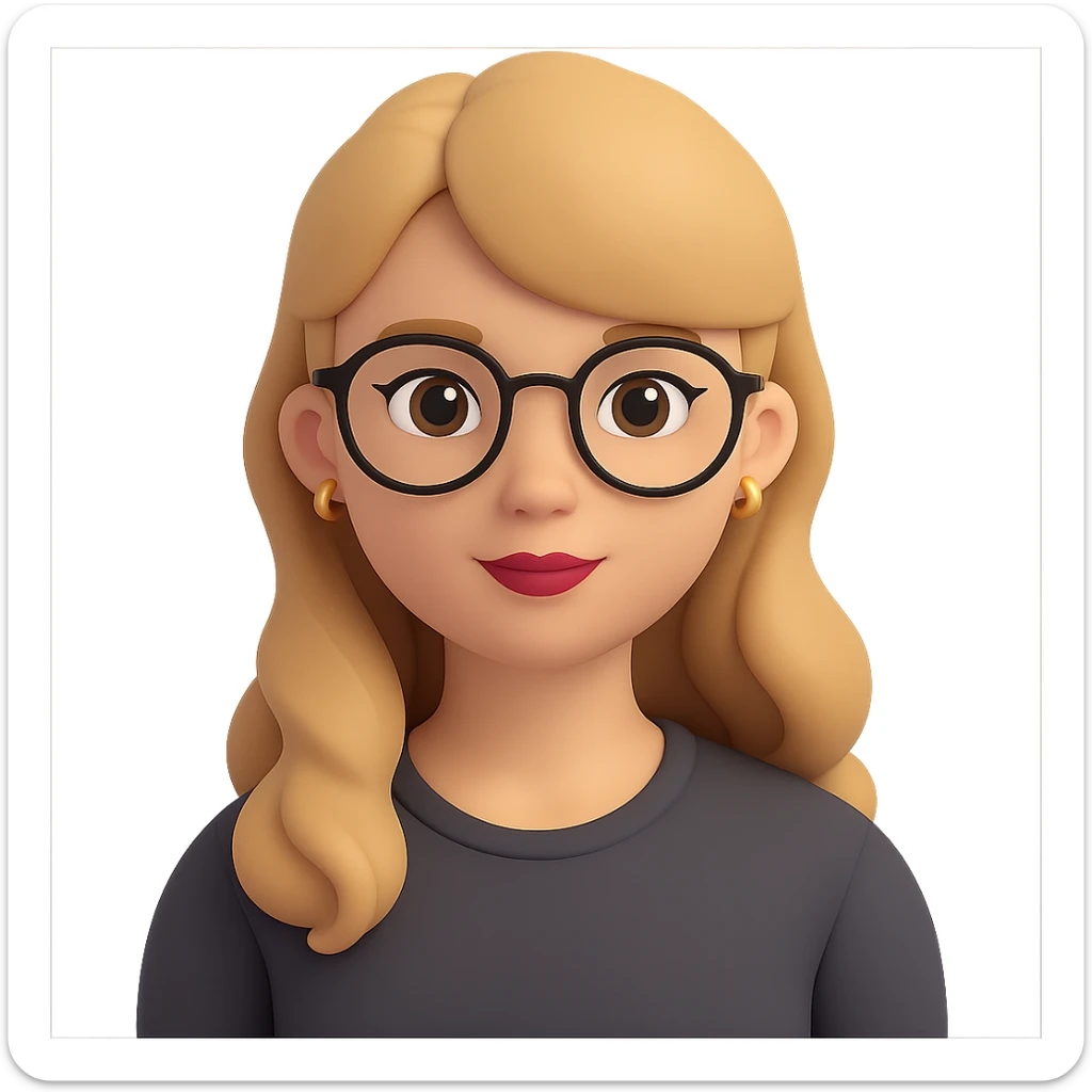 Add glasses to the girl with light brown hair, style general, with transparent background. sticker