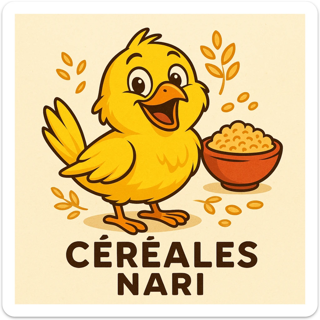 La mascotte du magaisn "céréales nari " doit être un canarie jaune joyeux !! Cree le sticker