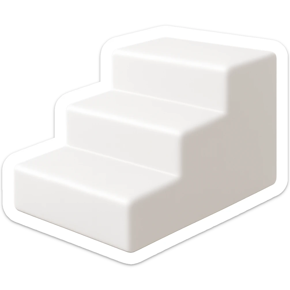 Color the 3D emoji style 3-step stair in white with a transparent background. Maintain the 3D emoji style look and feel while applying the white color. sticker
