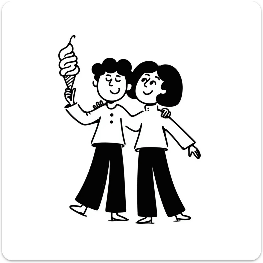 notion style hand drawn doodle of two girls having the best time ever, joyful, playful, expressive, simple lines sticker