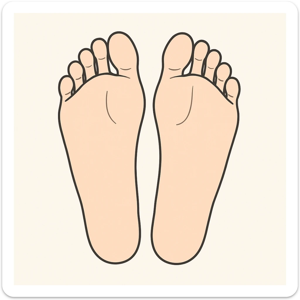 the soles of a young male's feet, both feet together, simple style, no text sticker
