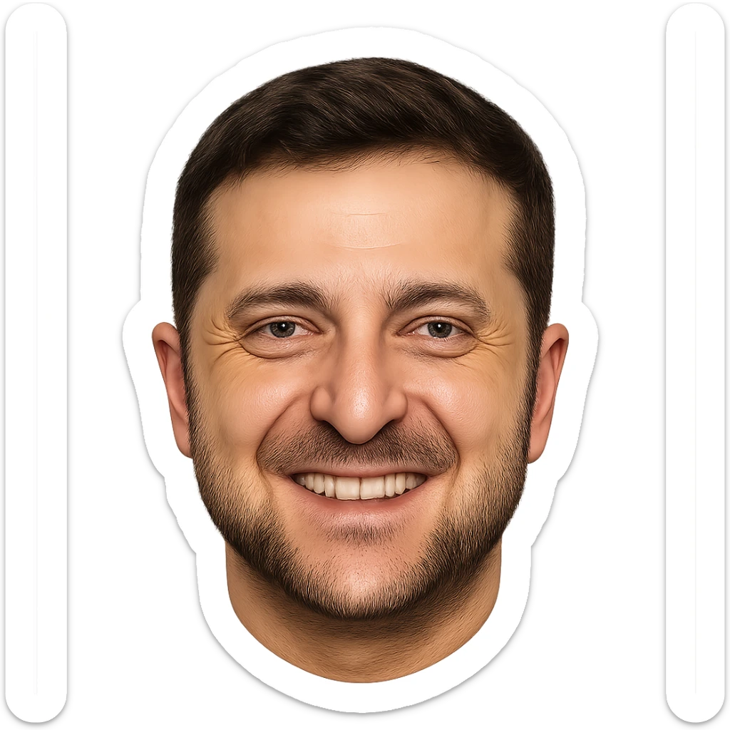 photorealistic emoji style portrait of Vladimir Zelensky smiling, no background sticker