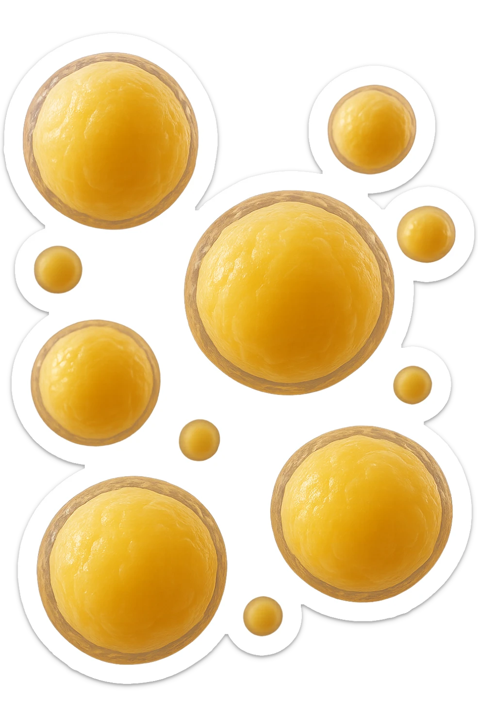 adipociti (cellule gialle) anatomiche realistiche fluttuano in aria, iperrealistico 4k sticker