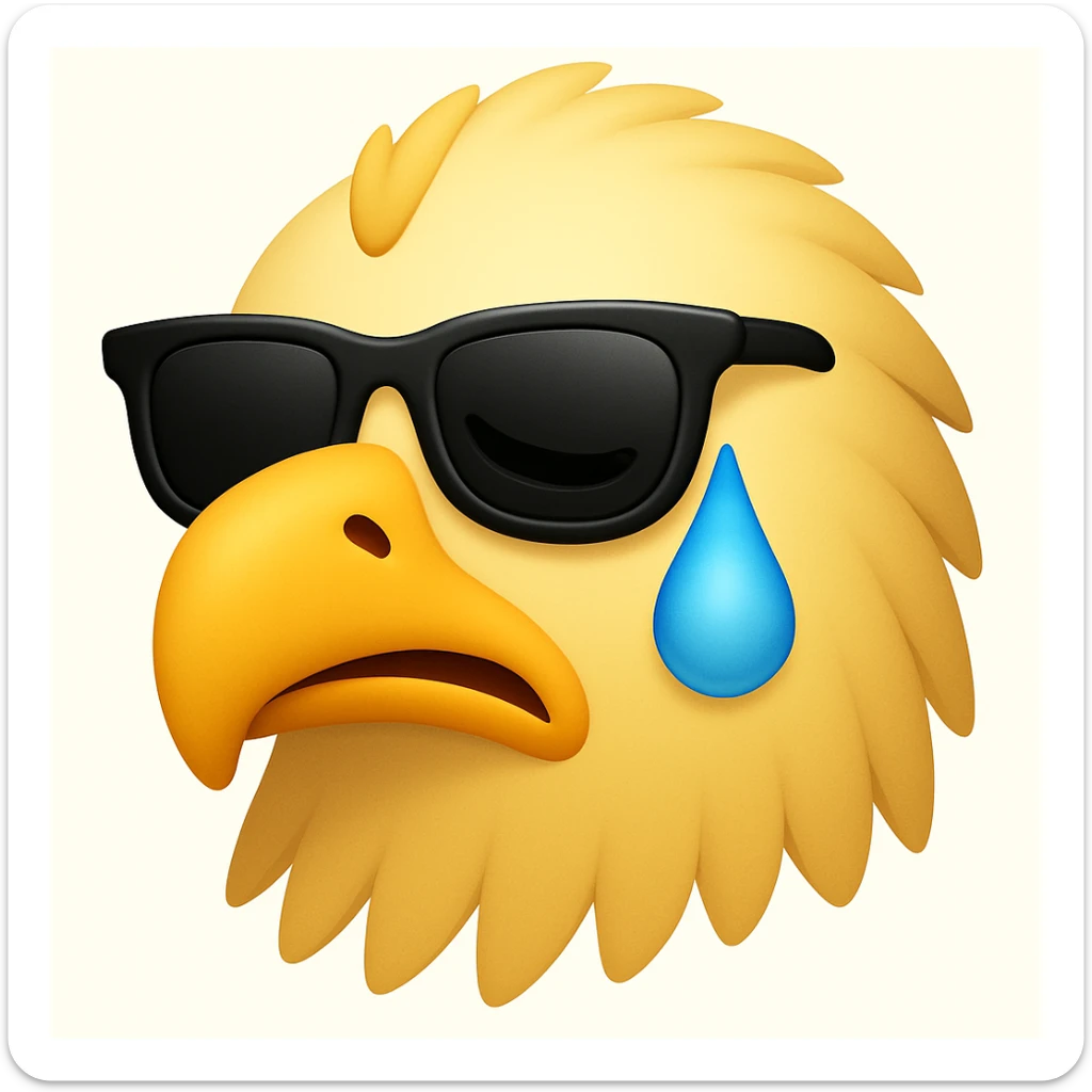 Make the yellow eagle with sunglasses, winking, look sad in the style of emoji style (apple style emojis). sticker