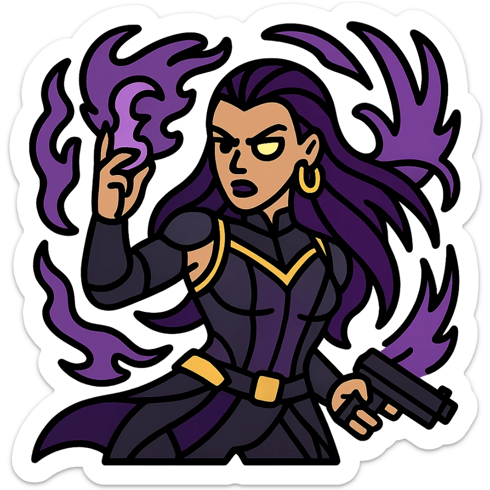Add a glowing eye to blind enemies with a color scheme of black and purple accents, keep the background transparent. sticker