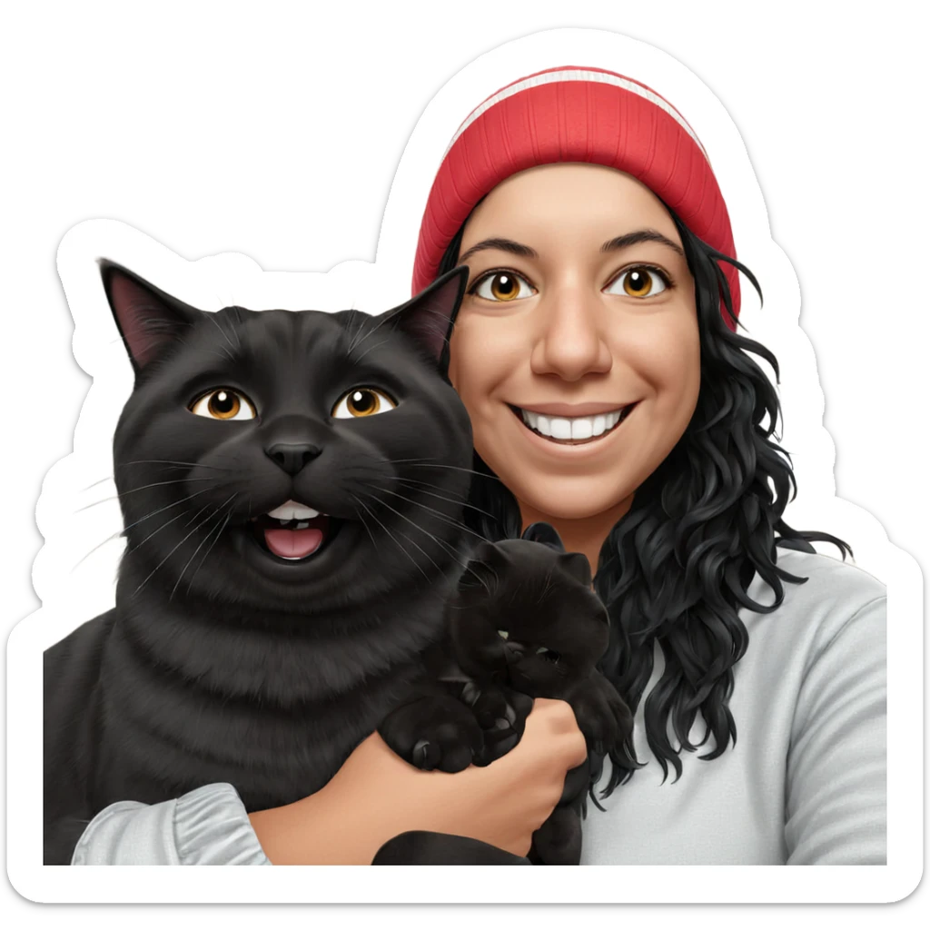 girl with black cat smiling sticker