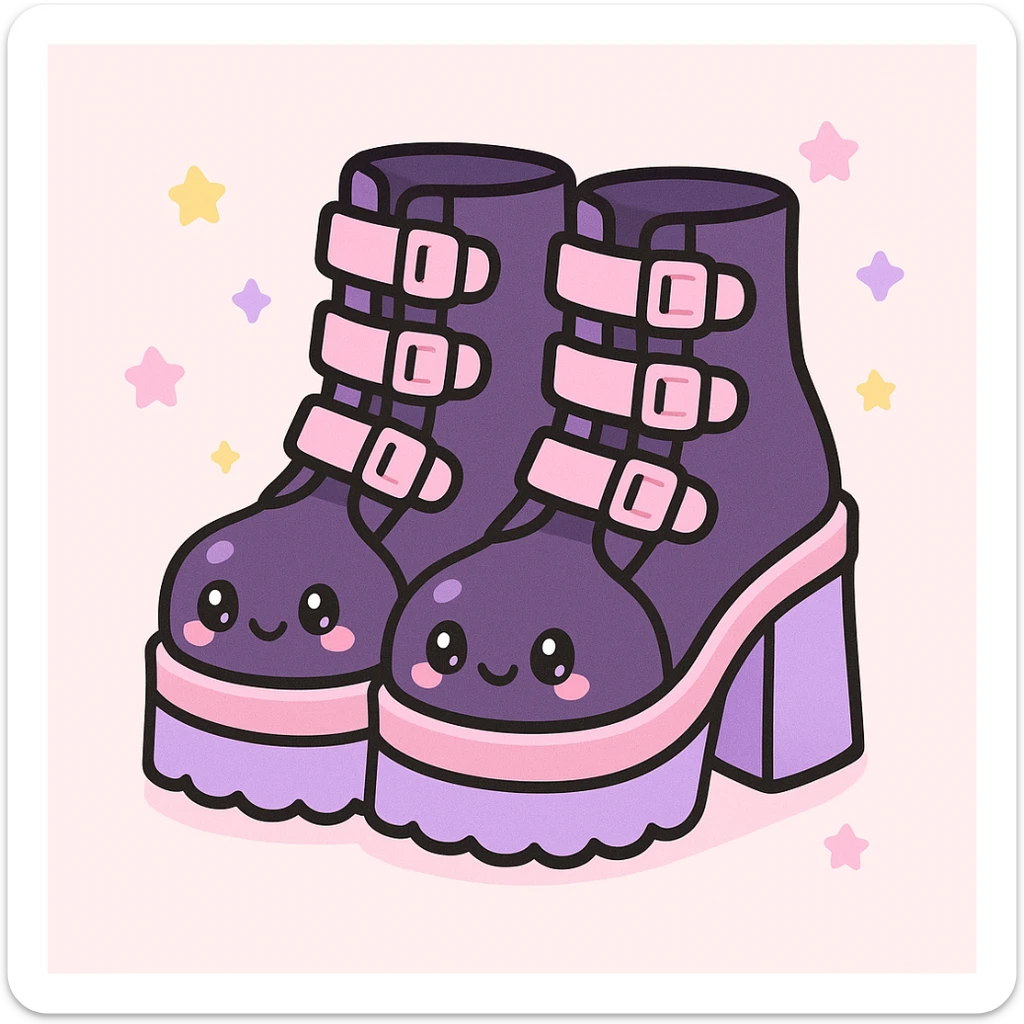 Add pastel pink and pastel purple accents to the BLACKPINK-inspired gothic shoes, keep them cute and stylish, kawaii style, no hearts. sticker