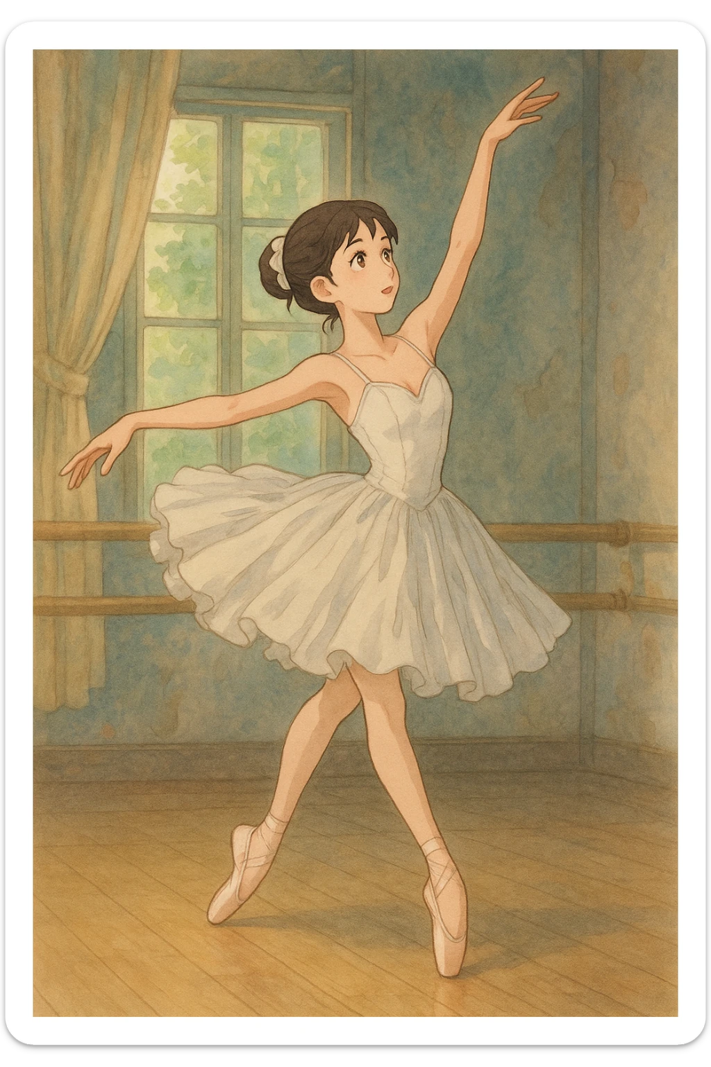 ballerina, detailed, soft colors, anime style, beautiful ballerina dancing gracefully sticker