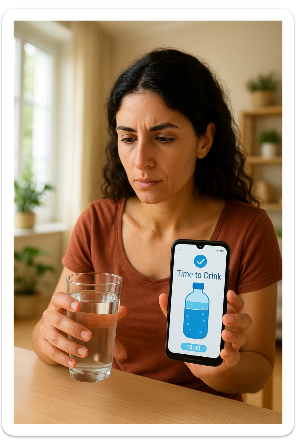 Donna che usa App per ricordarsi di bere, altrimenti non beve mai testo in italiano sticker