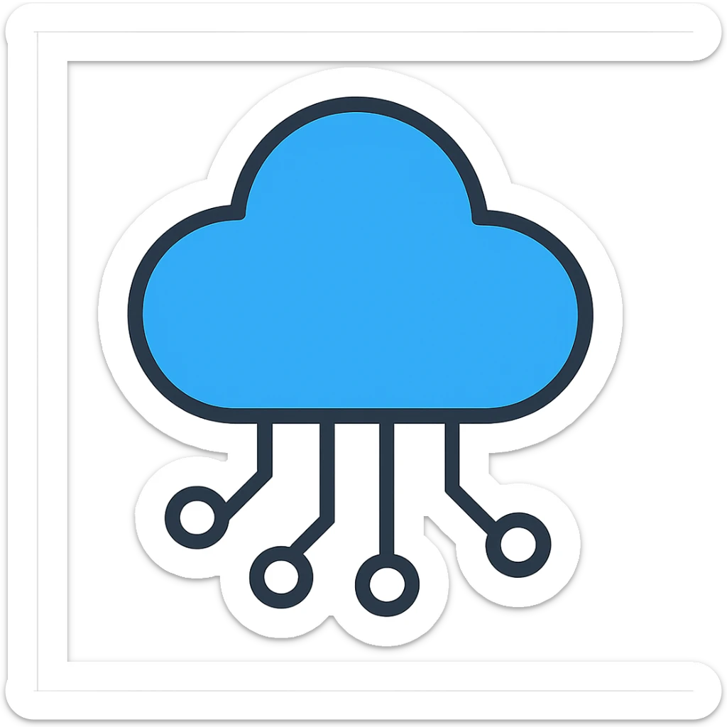 minimalist flat icon of a cloud with circuit lines, blue and gray palette, representing DevOps Cloud Engineer sticker