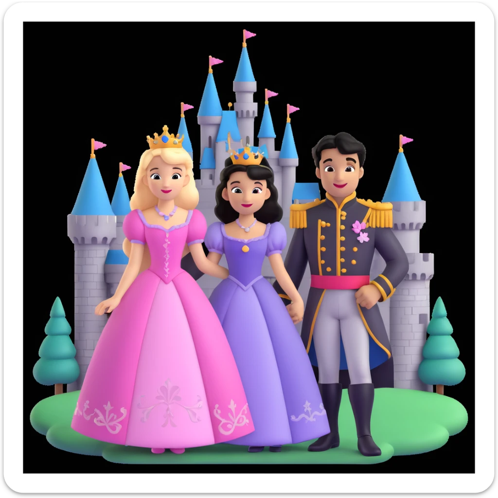 prince and princess Disney dress close up photo in castle background sticker