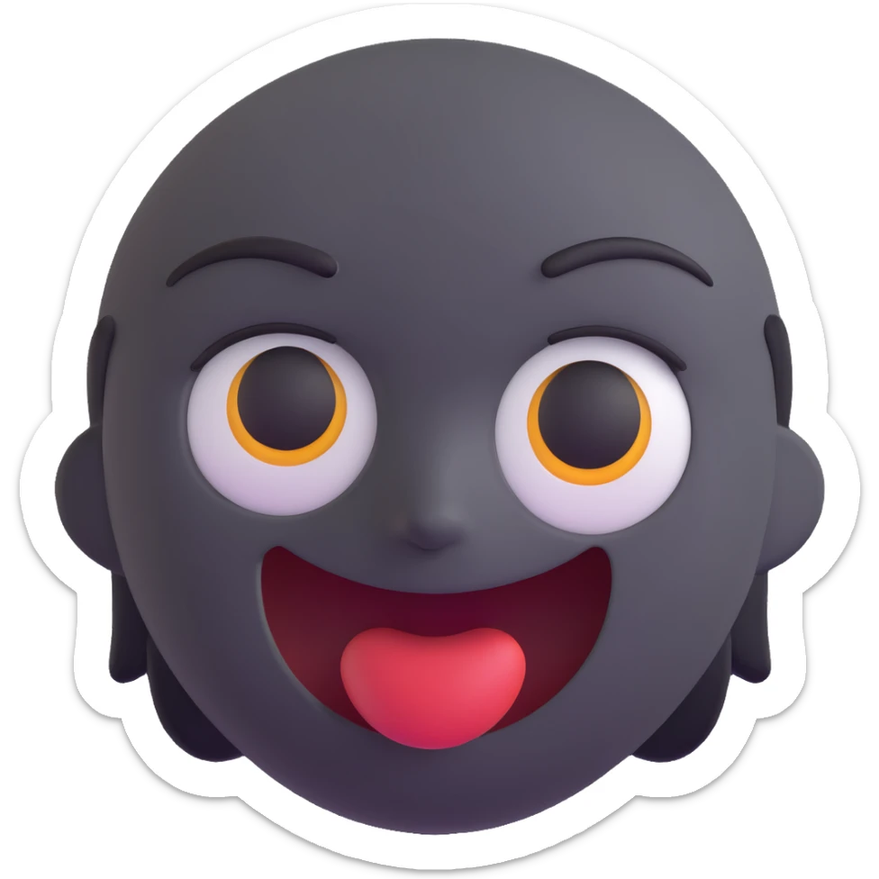 face with open mouth, darkened grey outline above the eye, no red freckles below the eyes, keep all other colors the same, 3D emoji style sticker