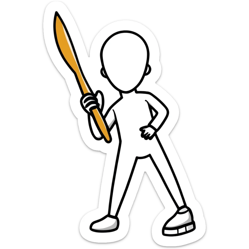 A paintbrush transforming into a metallic human silhouette, symbol of artistic identity sticker