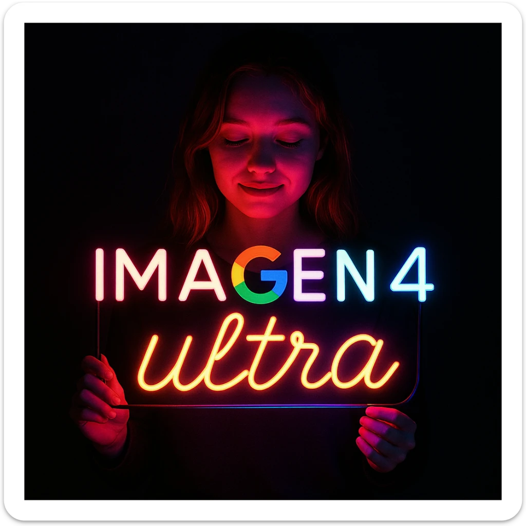 make a girl holding this sign, but sign in made of neon, also add ultra below the sign sticker