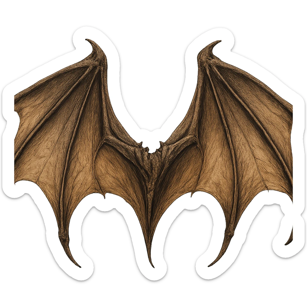 a pair of dragon wings, leathery and powerful, fantasy illustration style sticker