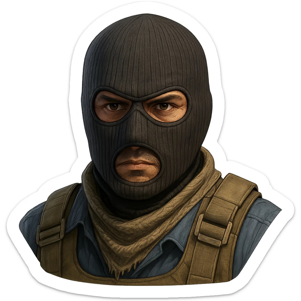 head of a Counter-Strike terrorist character, detailed, game-inspired, neutral background sticker