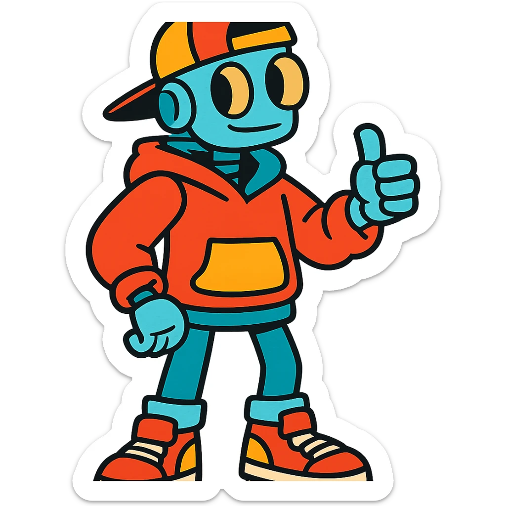 A teenage robot in bright teenage clothes and sneakers sticker