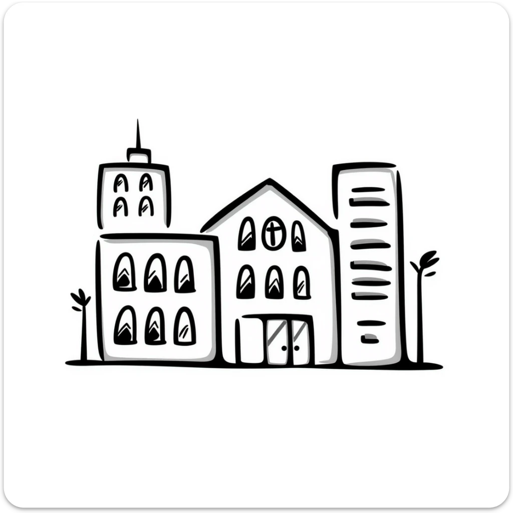 A school in front of a futuristic city sticker