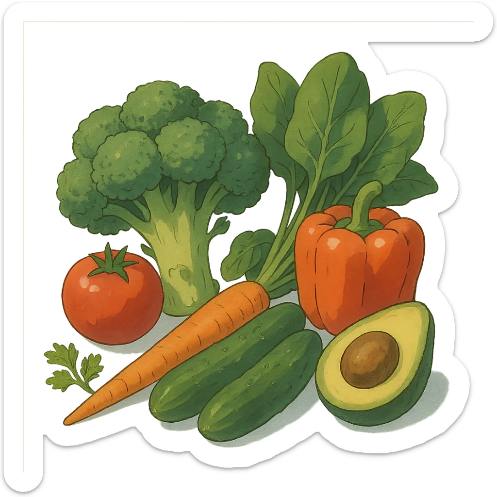 ghibli style vitamin-rich vegetables sticker