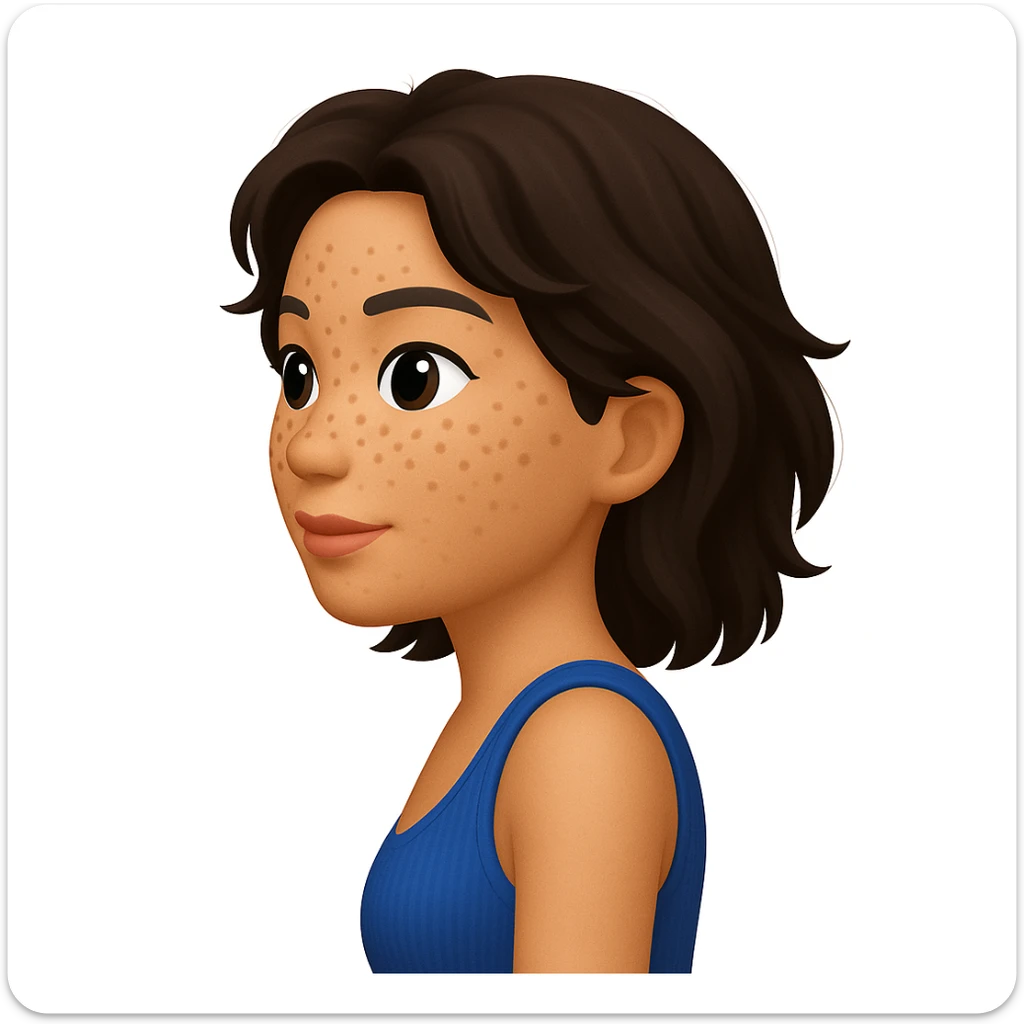 turn the second man in emoji style of the 1st image, match the facial features and match dressing style of the 2nd image, she is wearing blue tank top lose, side pose sticker