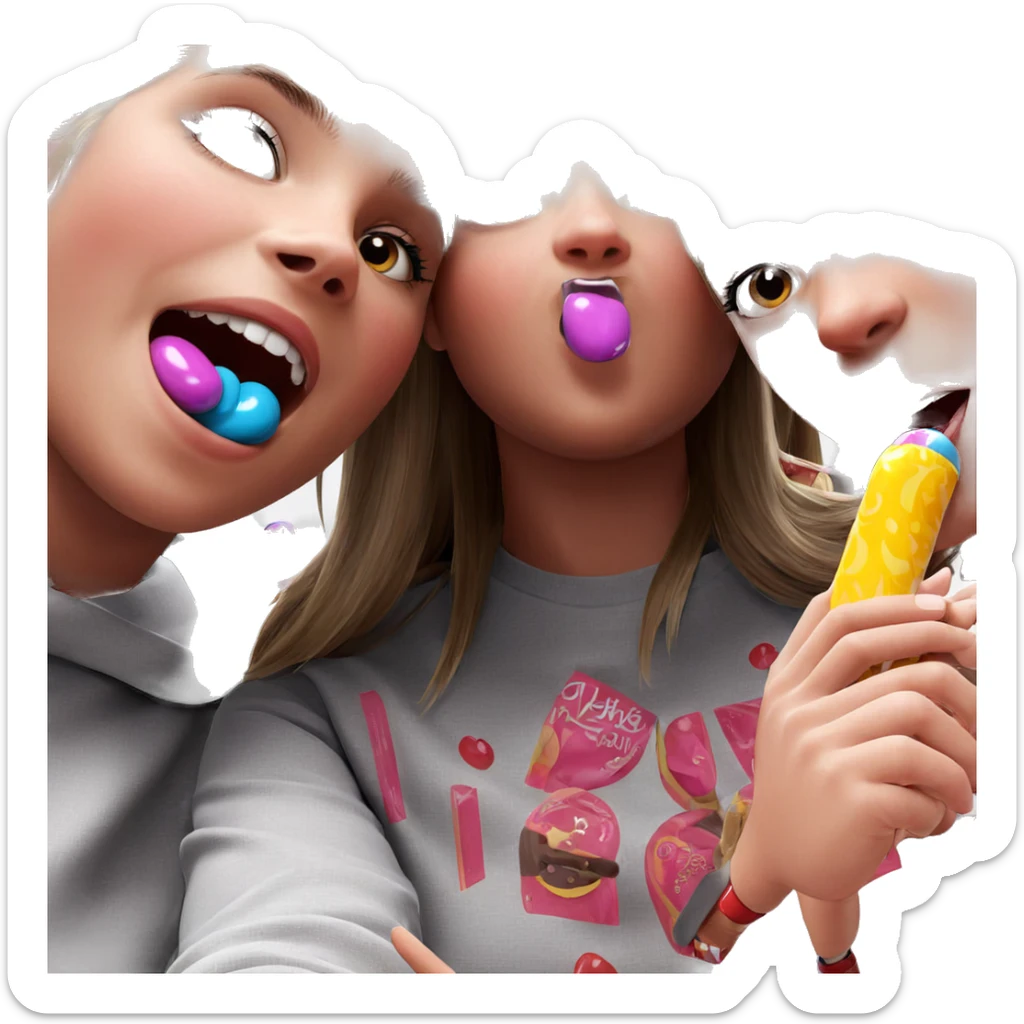 girls enjoying candy together sticker