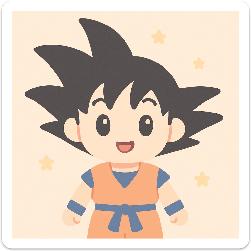 Goku, anime hero, spiky hair, orange gi, energetic pose, vibrant colors sticker