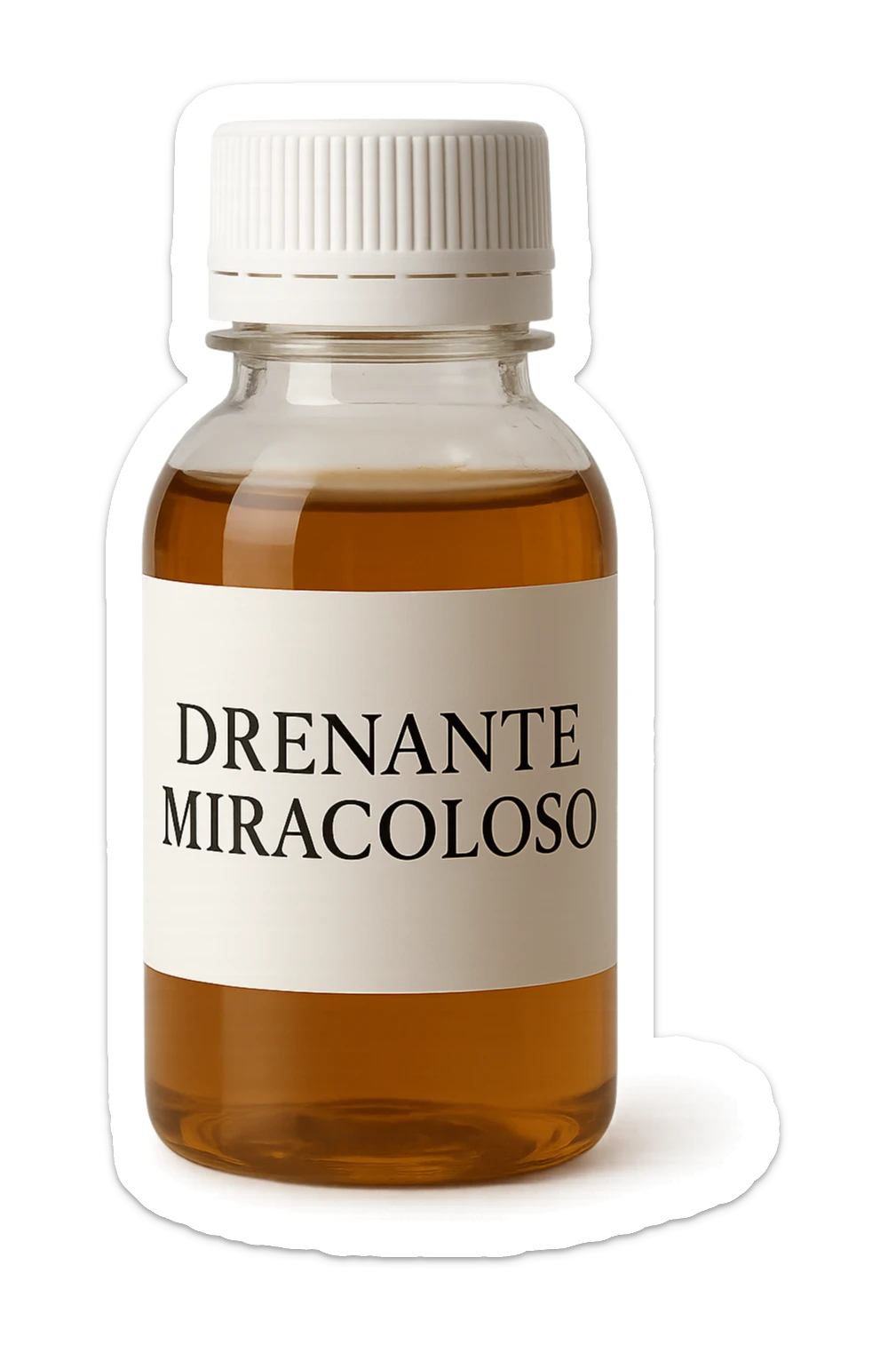 boccetta di drenante da bere, con la scritta "DRENANTE MIRACOLOSO" SULL'ETICHETTA sticker