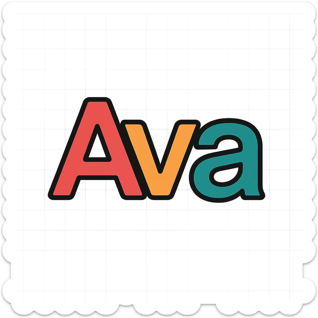 bold modern wordmark logo of the name Ava with clean lines and color outlines sticker