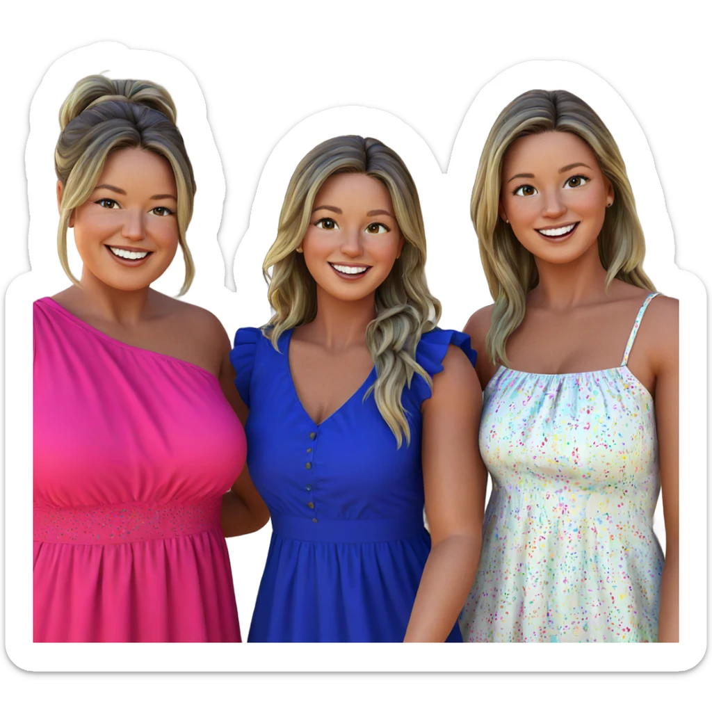 happy girls in colorful dresses sticker