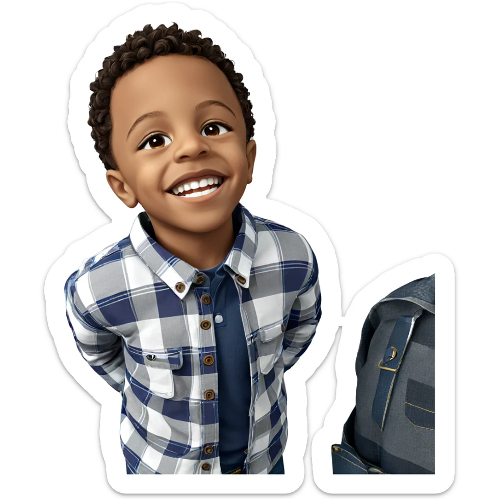 smiling boy in plaid shirt sticker