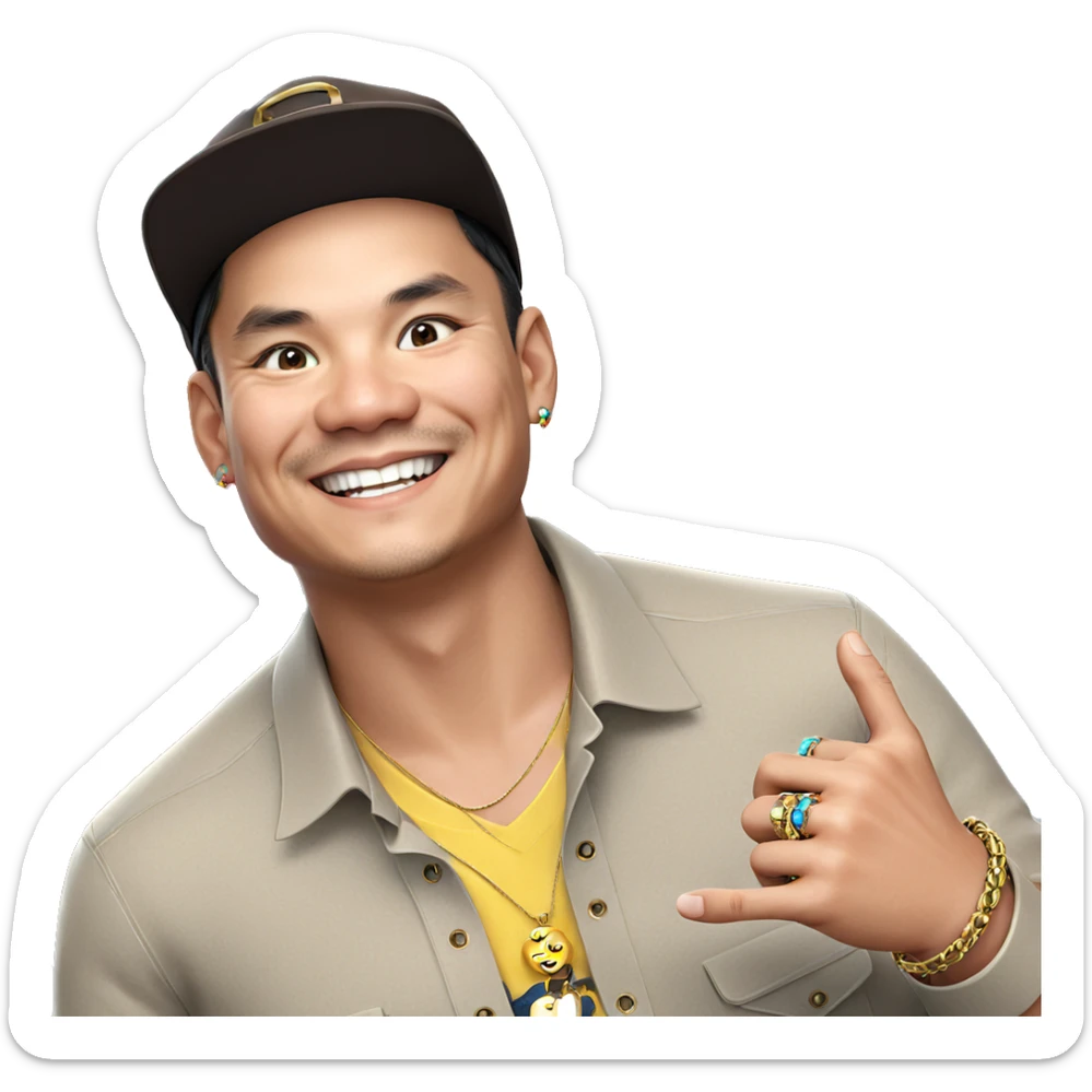 smiling boy with hat and jewelry sticker