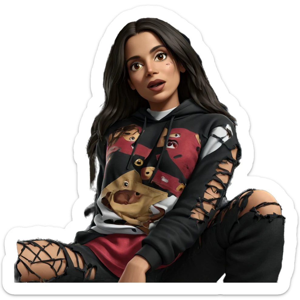 girl in torn clothes by fence sticker