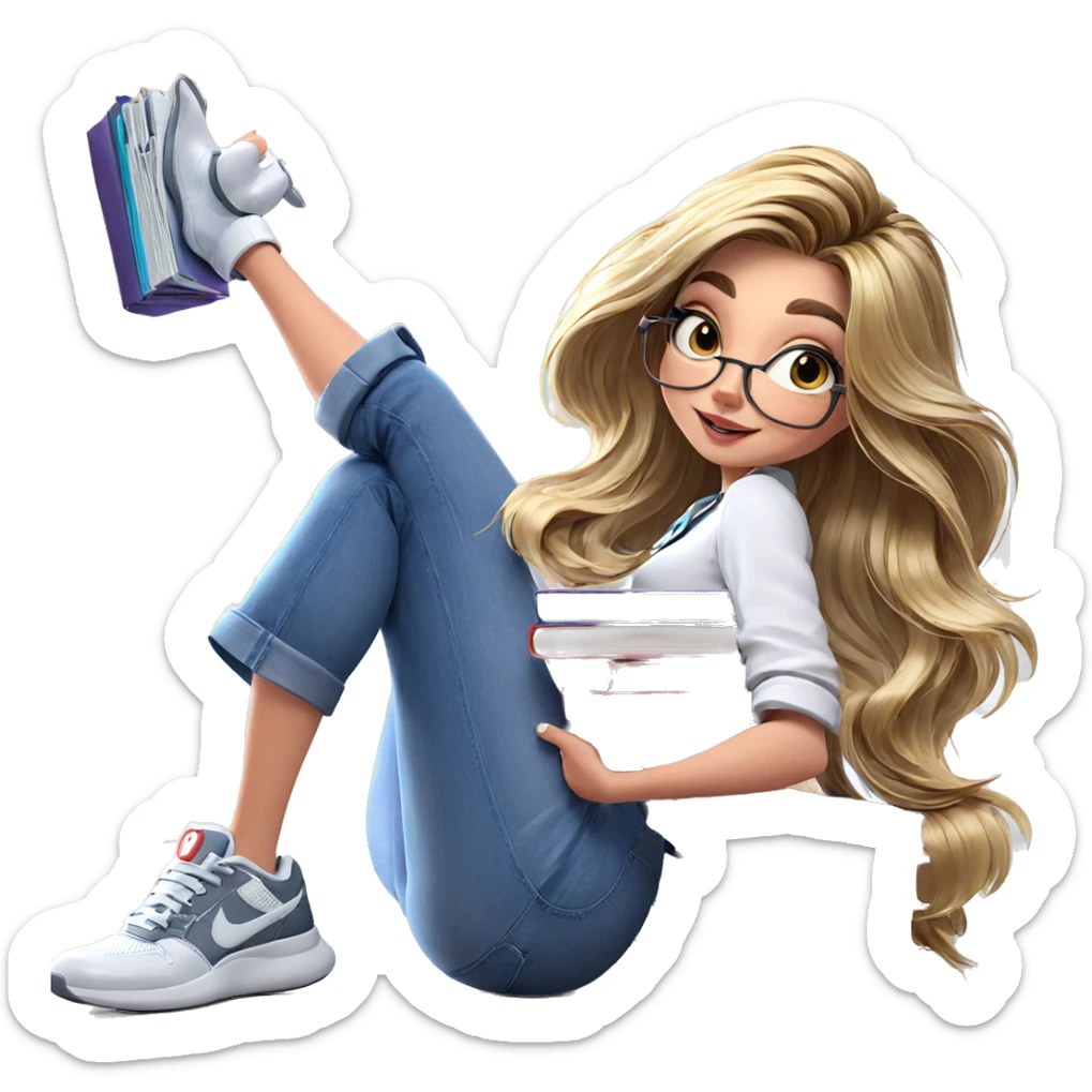 smiling girl with a book sticker