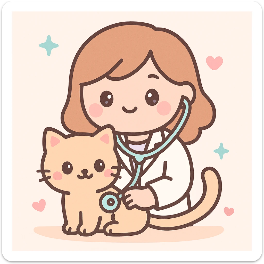 veterinarian examining a cat sticker